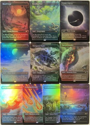 FOIL UNFINITY Blood Crypt Breeding Pool Godless Shrine Hallowed Fountain Overgrown Tomb Sacred Foundry Steam Vents Stomping Ground Temple Garden Watery Grave