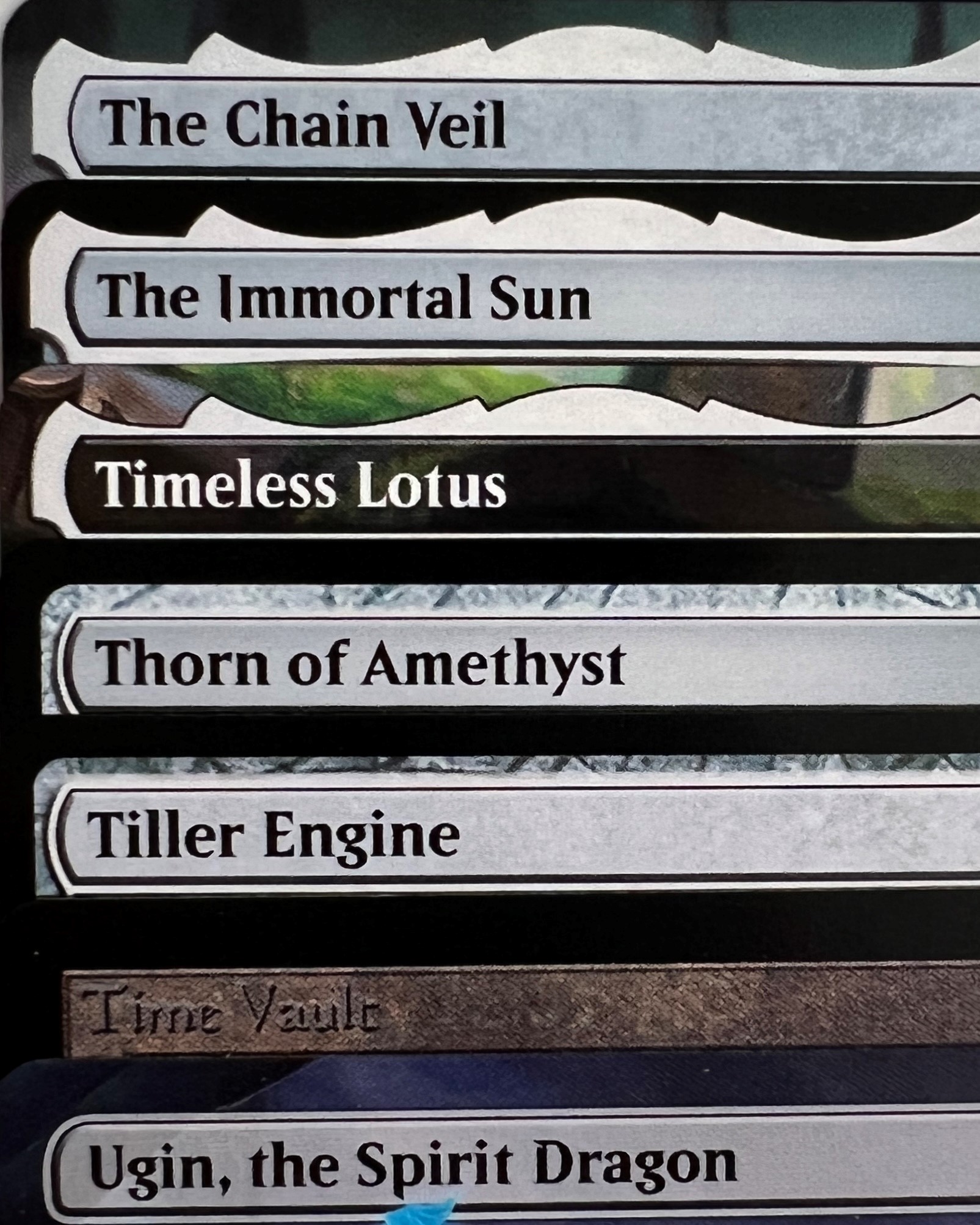 The Chain Veil The Immortal Sun Timeless Lotus Thorn of Amethyst Tiller Engine Time Vault Ugin, the Spirit Dragon