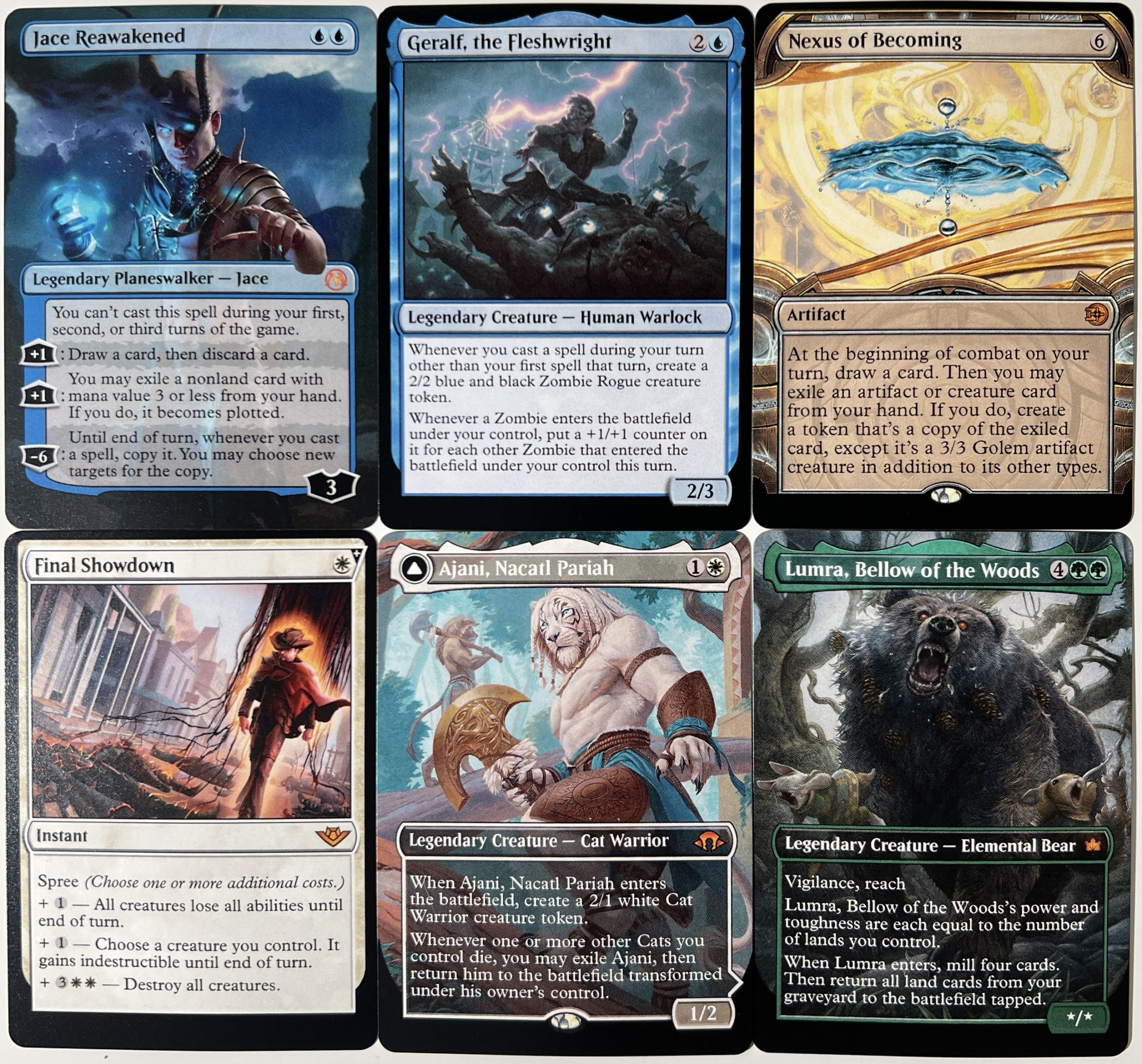 Jace Reawakened Geralf, the Fleshwright Nexus of Becoming Final Showdown Ajani, Nacatl Pariah Lumra, Bellow of the Woods