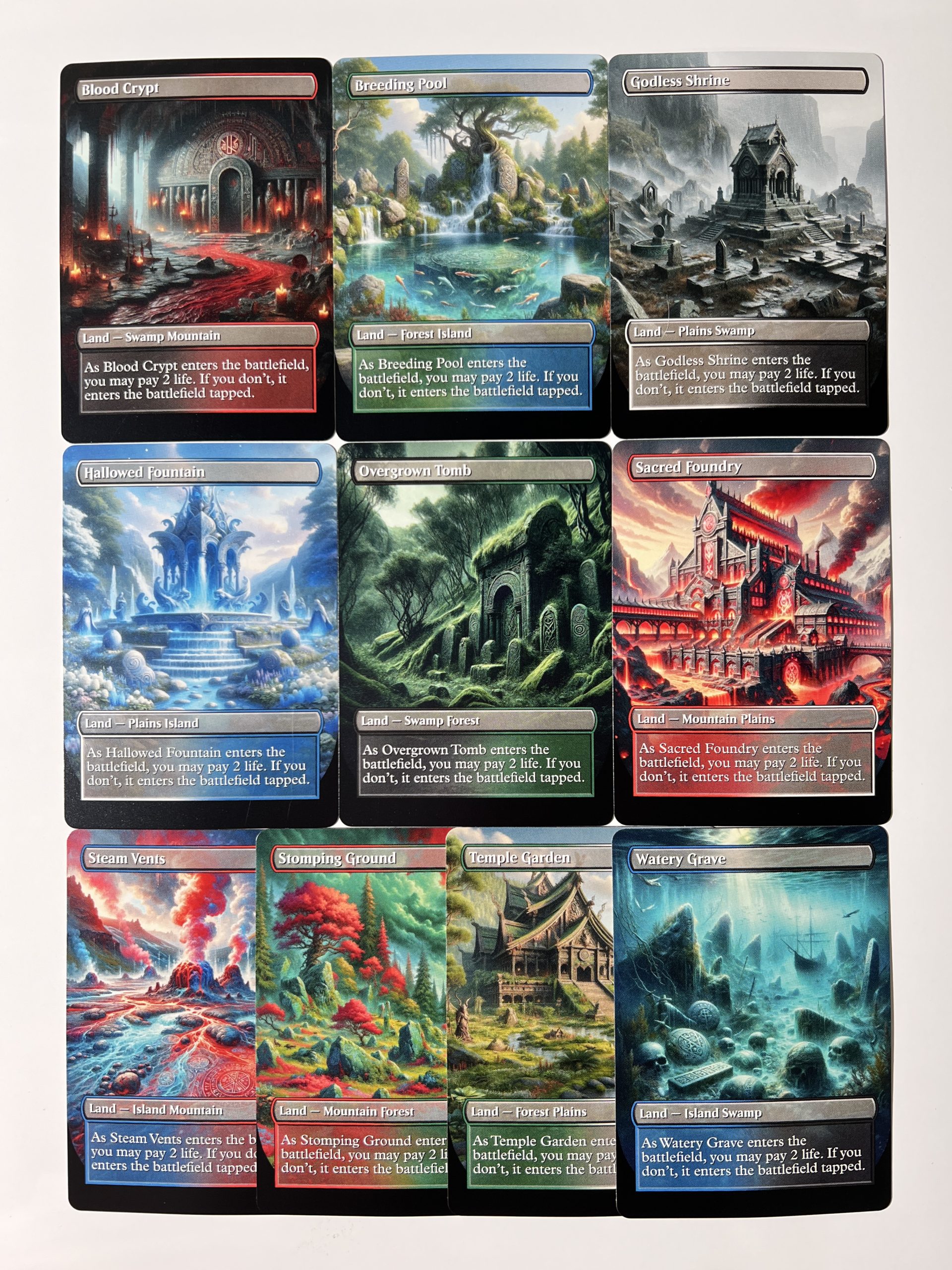 Custom Art Shock Lands : Blood Crypt Breeding Pool Godless Shrine Hallowed Fountain Overgrown Tomb Sacred Foundry Steam Vents Stomping Ground Temple Garden Watery Grave