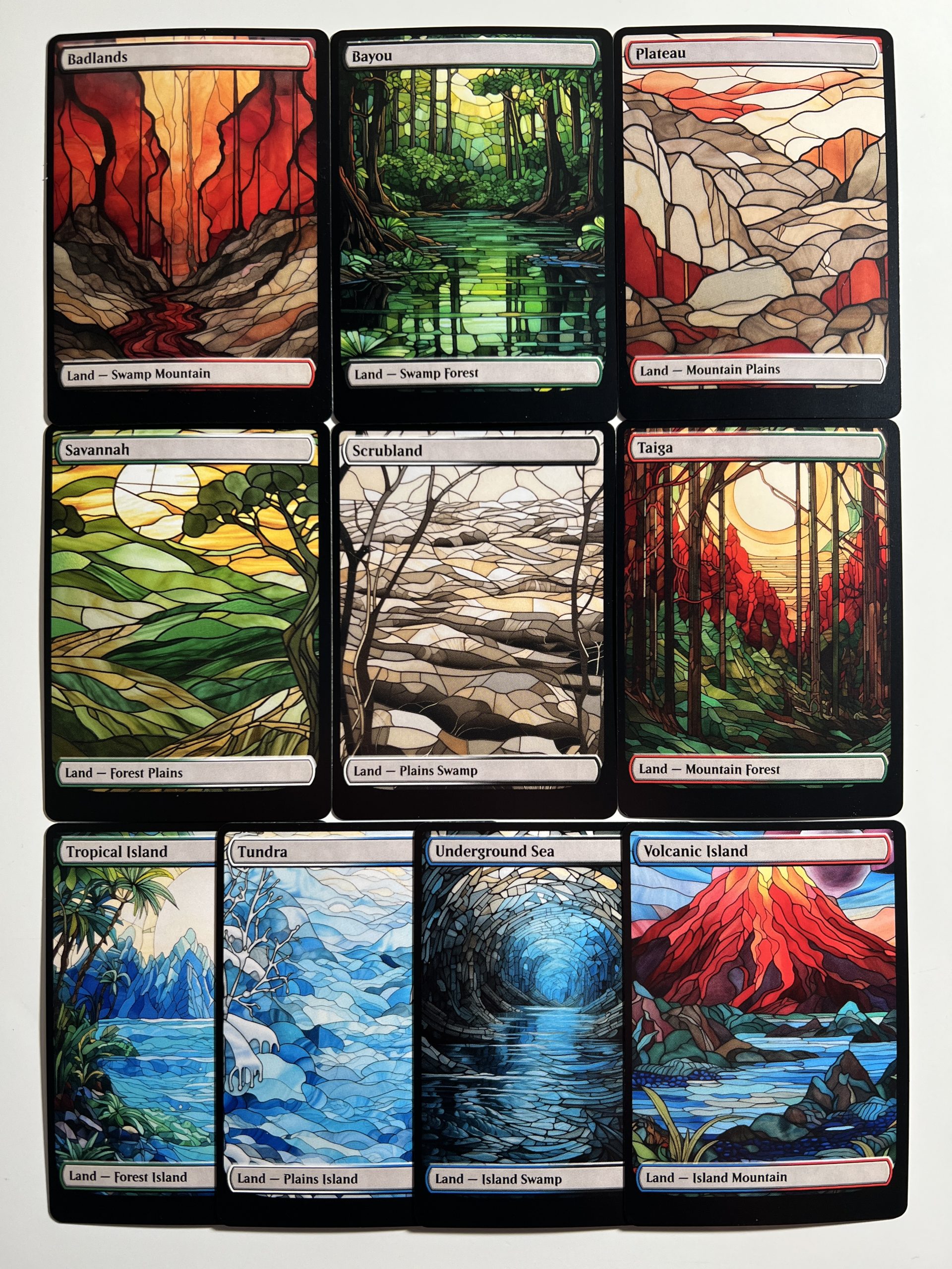 Custom Art Stained Glass Dual Lands : Badlands Bayou Plateau Savannah Scrubland Taiga Tropical Island Tundra Underground Sea Volcanic Island