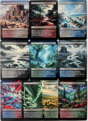 Custom Art Fetch Lands : Arid Mesa Bloodstained Mire Flooded Strand Marsh Flats Misty Rainforest Polluted Delta Scalding Tarn Verdant Catacombs Windswept Heath Wooded Foothills